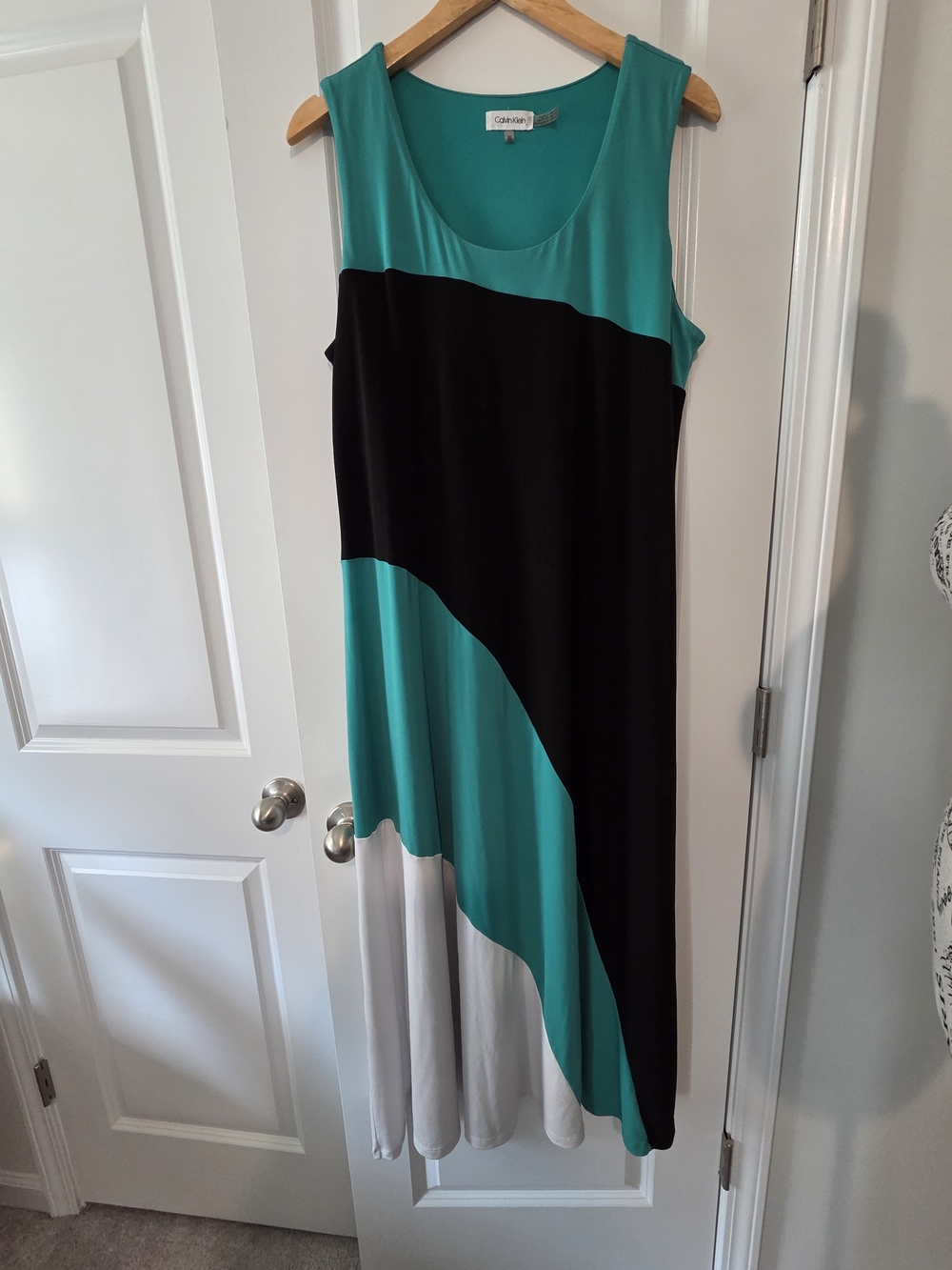 Calvin Klein GreenTeal, Black & White Sleeveless Colorblock Maxi Dress